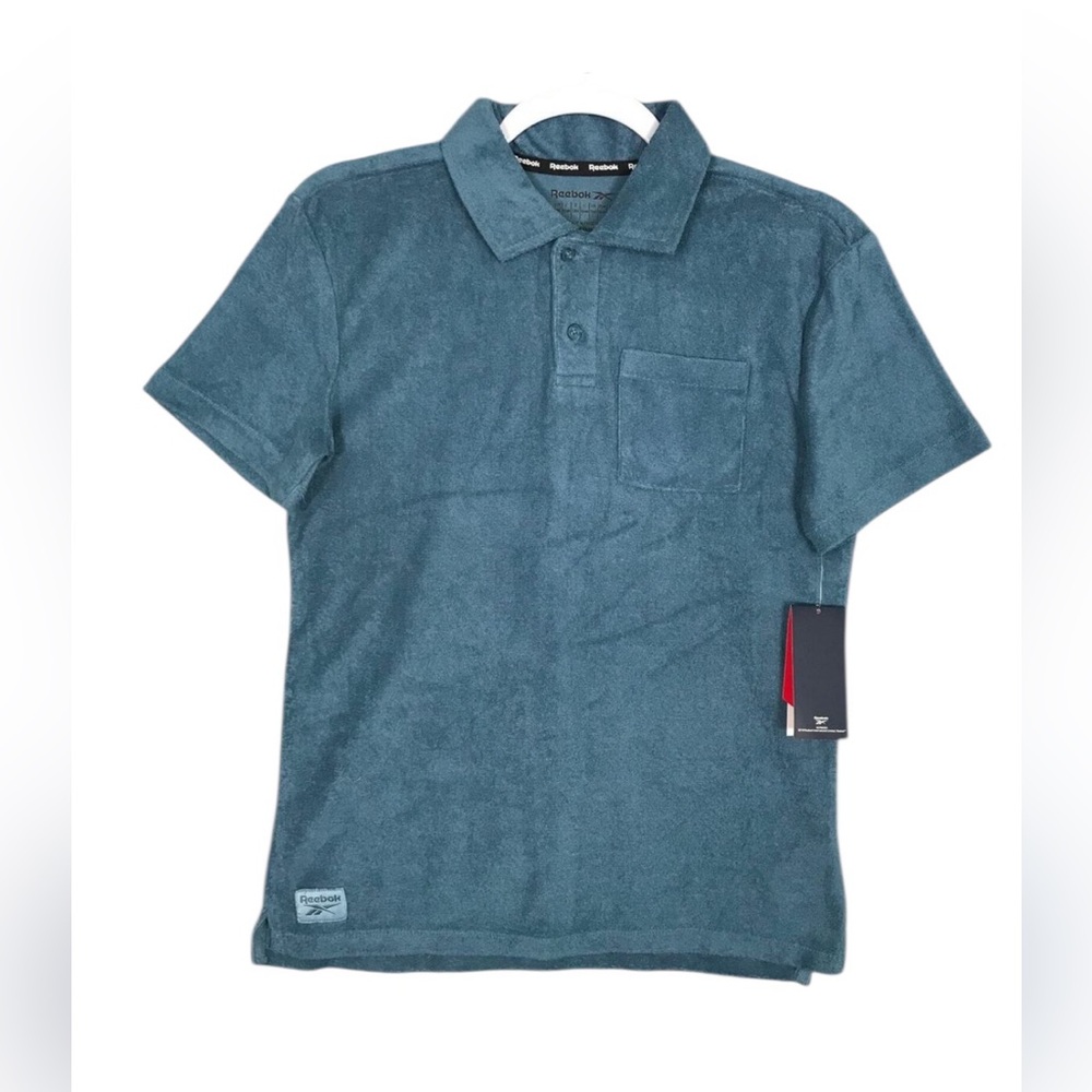 NWT Reebok Kids Short Sleeve French Terry Polo Shirt in Steely Blue